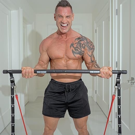 Redge Fit™ Complete Portable Full Body Home Gym Park Workout Set I Resistance Bands for Beginners to Elite Athletes I Pilates bar kit I Train Insane (Improved Quality)
