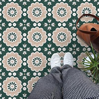 MORCART 20Pcs Peel and Stick Floor Tile, 11.8"x 11.8" Vinyl Flooring Waterproof No Adhesive Residue DIY Flooring for Bathroom, Kitchen, Fireplace, Stairs, Bedrooms, Wall - Dark Green