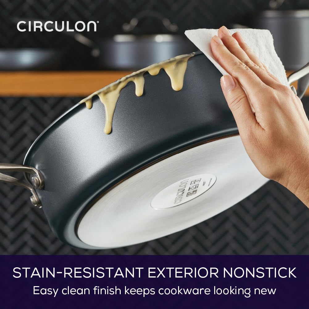 Circulon Padella da chef antigraffio con coperchio, 26 cm, a induzione, con coperchio in vetro, antiaderente e coperchio in vetro, lavabile in lavastoviglie e utilizzabile in forno, finitura in peltro
