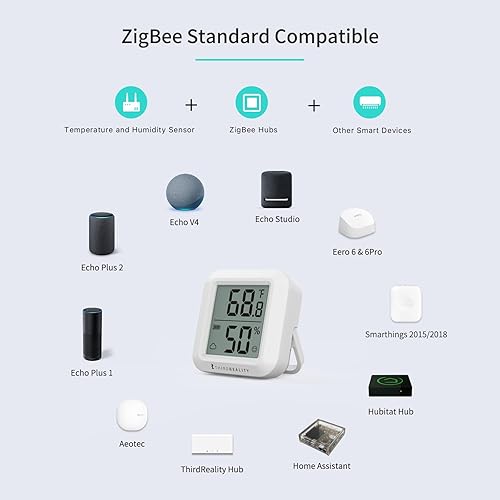 Miniatura 3 de THIRDREALITY Zigbee Sensor de temperatura y humedad con pantalla LCD digital requiere concentrador ZigBee registros de aplicaciones monitoreo remoto