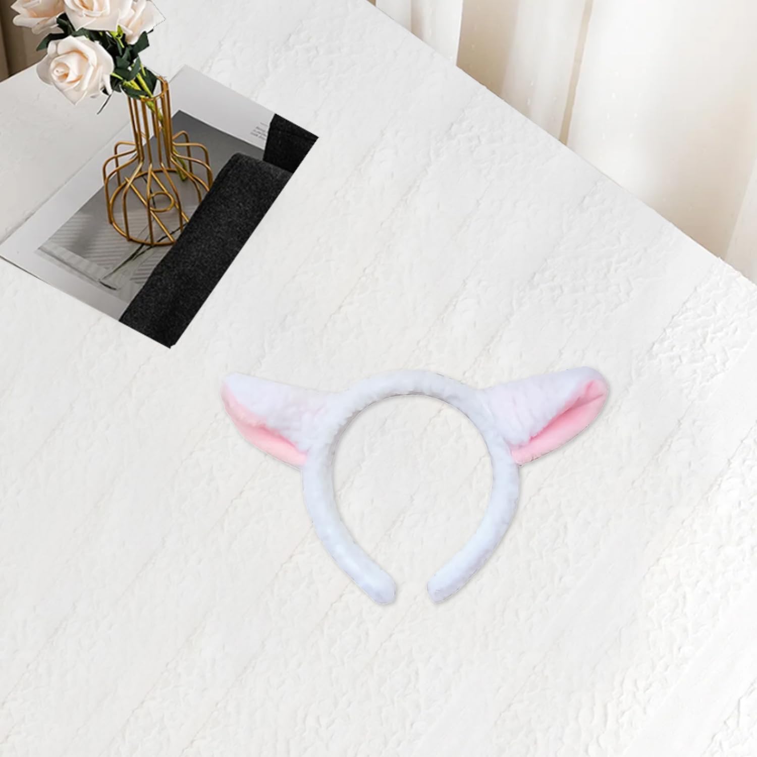 XNFUOE Animal Head Bands White and Pink Lamb Sheep Ears on Headband Creative Hair Decorations for Adults Children Fancy Dress - Image 3