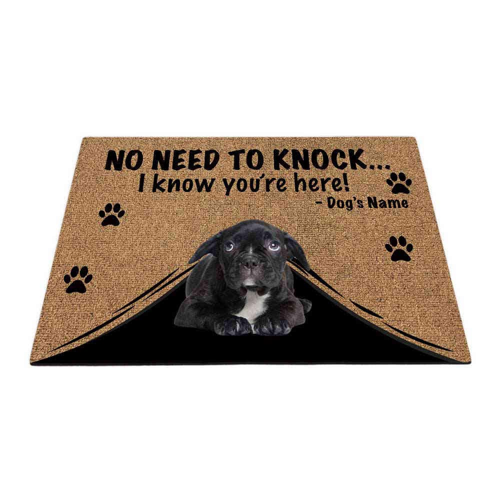 BAGEYOU Zerbino personalizzato con cane My Love Dog Funny American Bulldog Welcome Floor Mat Not Need to Knock I Know You're Here, 59,9 x 40 cm