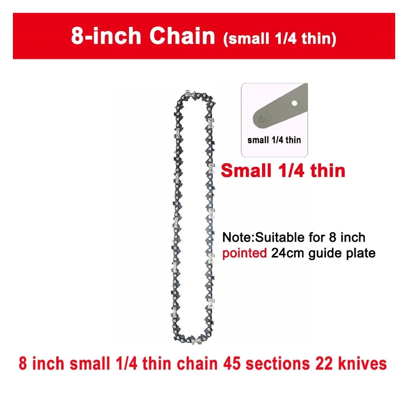 Łańcuch do mini piły łańcuchowej 8 cali 1/4"P piła elektryczna 45 węzłów 22 noże brzeszczot piły bezprzewodowa mini piła prowadnica łańcucha piła łańcuchowa do drewna(8-inch Set4)
