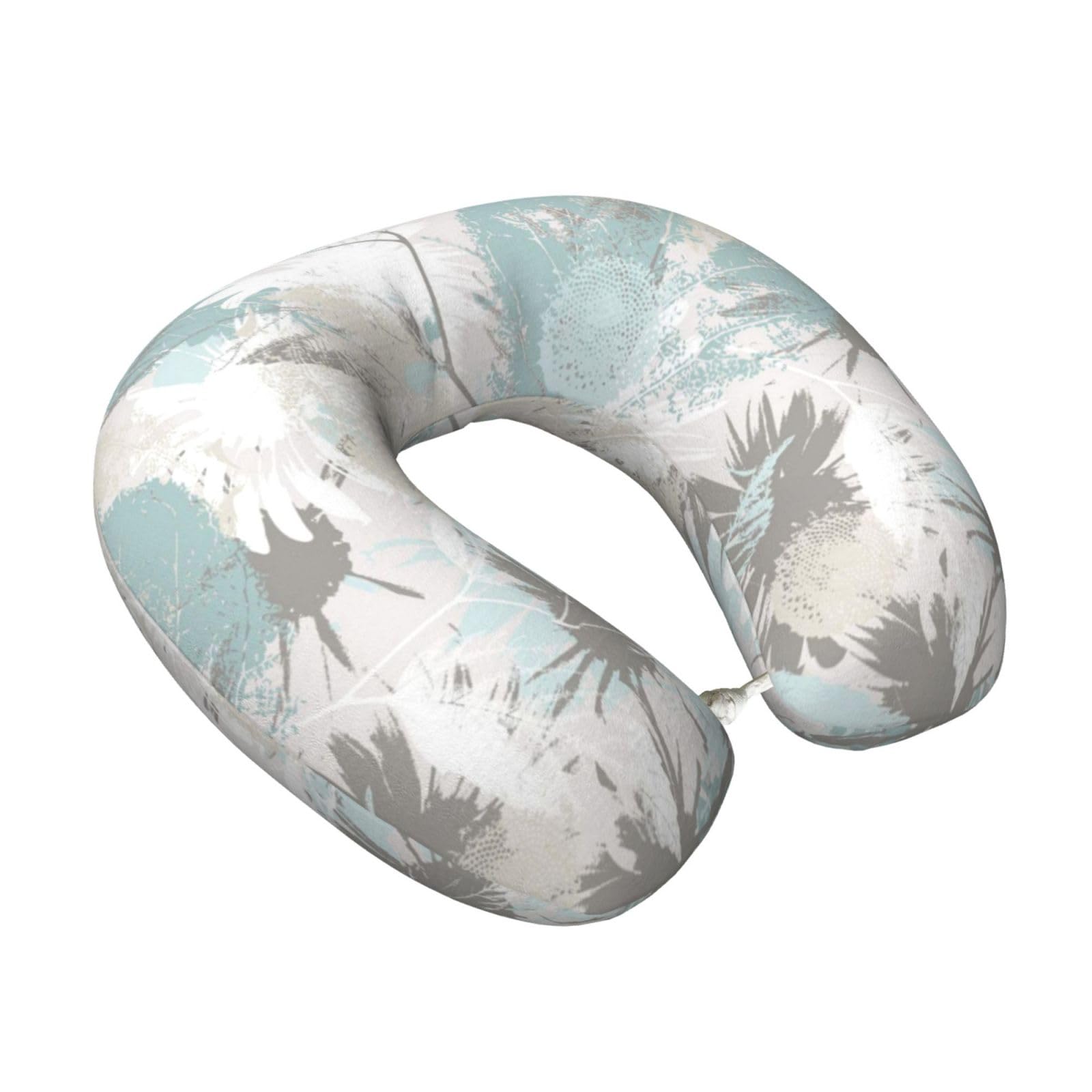LKYMOH Mint Gray Leaves, Travel Neck Pillow U-Shaped Memory Neck Support Soft Comfortable With Washable Cover For Airplane Car Traveling and Office