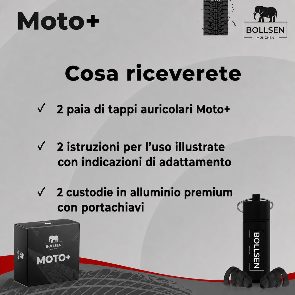 BOLLSEN Tappi Orecchie Moto, Riduzione Rumore Vento e Motore SNR 24 dB, Silicone Riutilizzabile, Comodi Sotto il Casco
