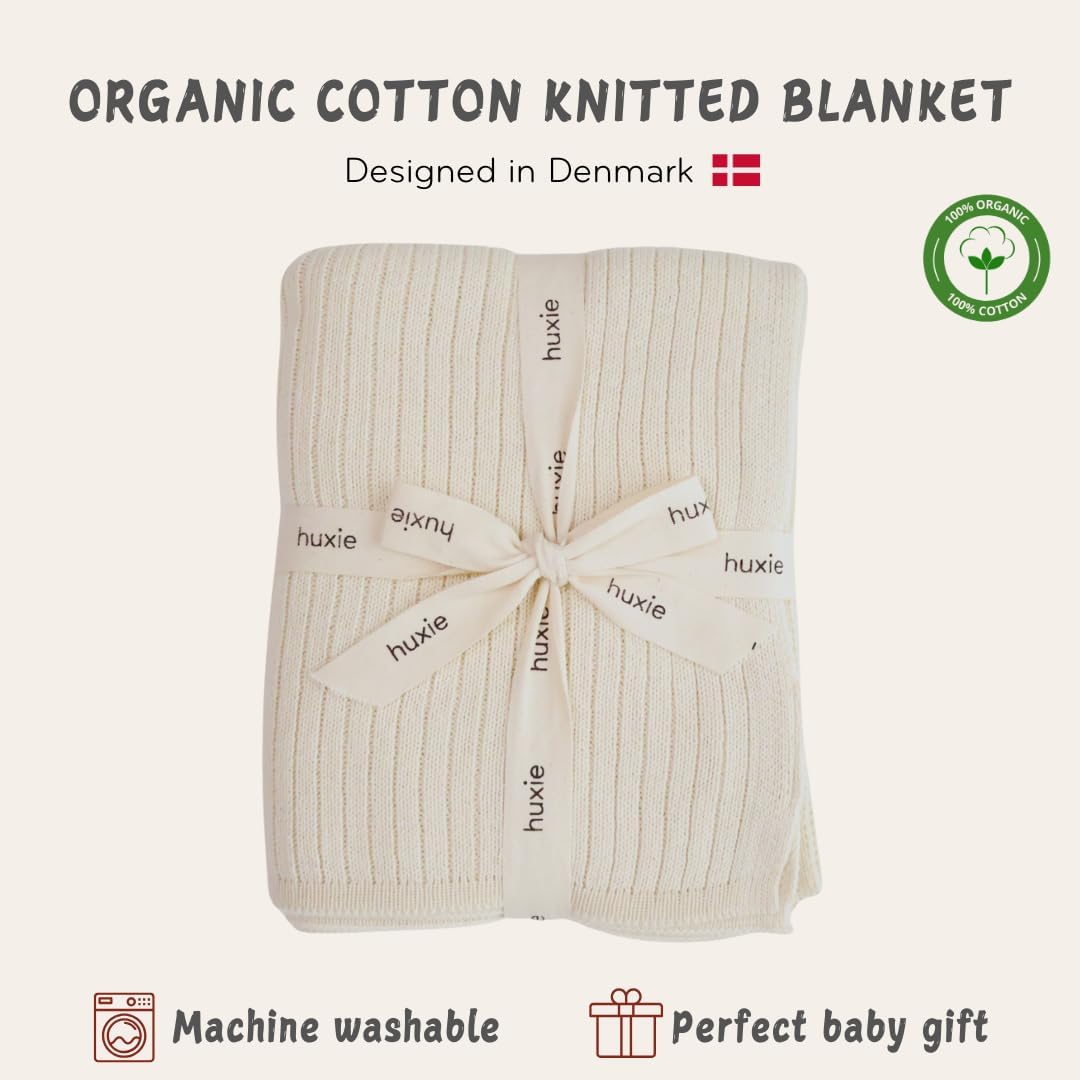 Knitted Organic Cotton Baby Blanket- Swaddle Blanket, 30" x 40" Soft Receiving Blanket for Newborn (0-2Yrs -Soft White) - Image 3