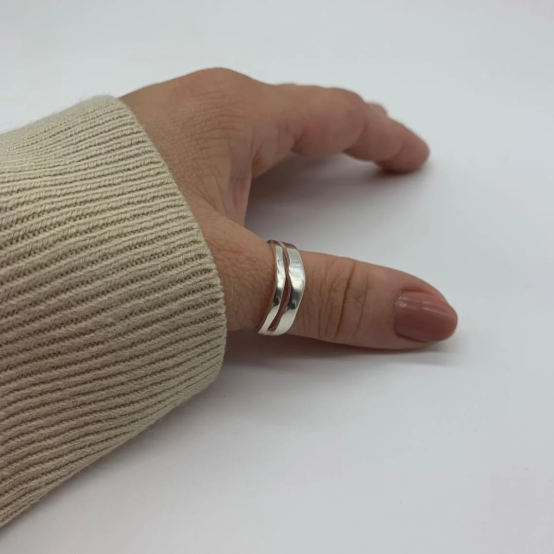 Silver Double Layer Chunky Stackable Ring, Thick Adjustable Thumb Ring, Wide Band Statement Ring