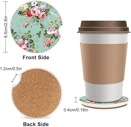 Miniatura 2 de Portavasos de cerámica verde y rosa para mujereshombres, bonitos posavasos absorbentes para automóvil con muesca de dedo de 2.56 pulgadas, paquete