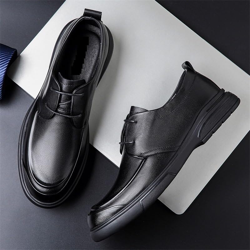 Formal Shoes for Men Lace Up Round Toe Genuine Leather Apron Toe Derby Shoes Low Top Block Heel Non Slip Classic2