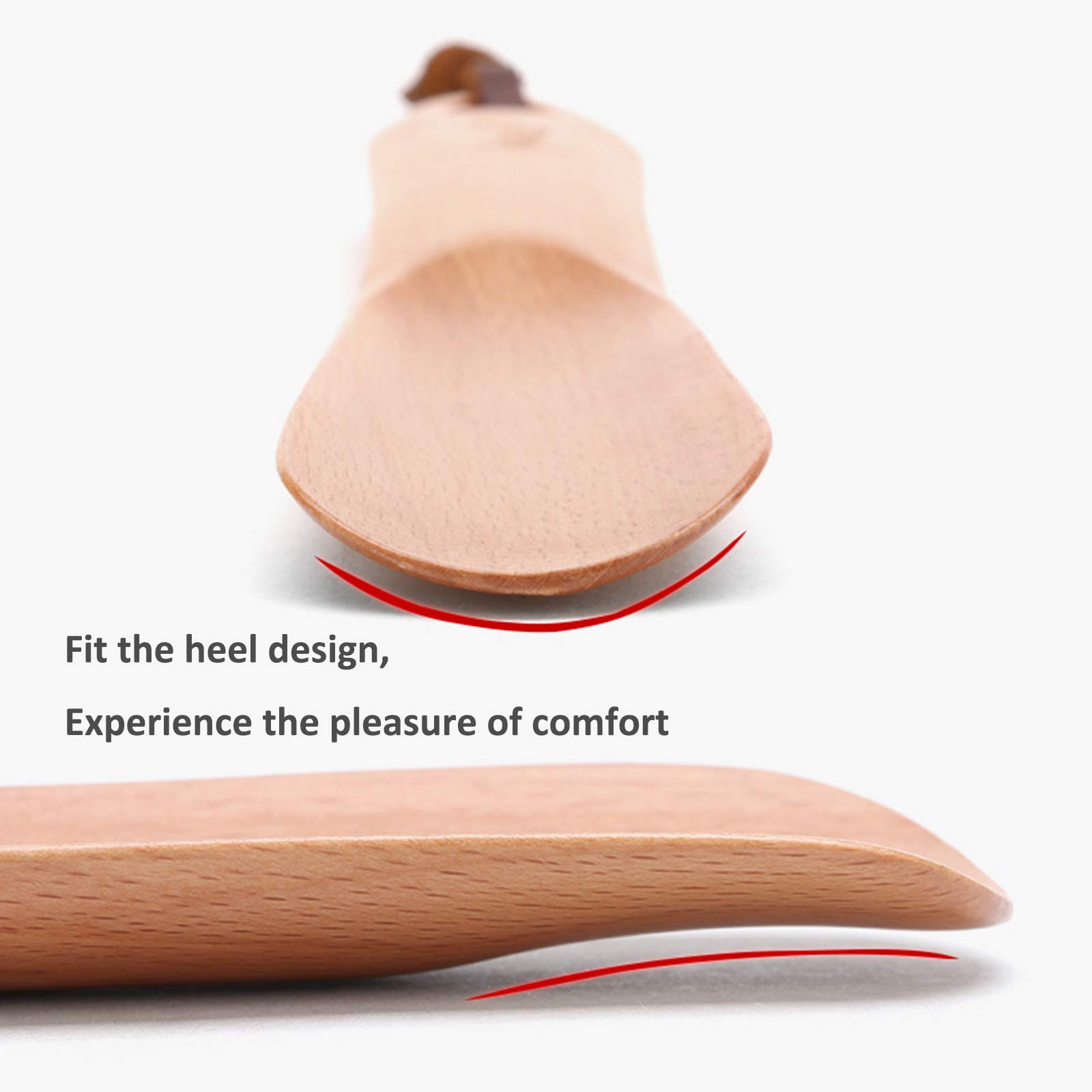 Cuerno para Zapatos con Correa de Cuero de Vaca Que se Adapta a Todos los Zapatos, Elevador de Zapatos portátil de Mango Corto con Orificio para Colgar, Zapato de Madera de Mango Largo-||60cm(23