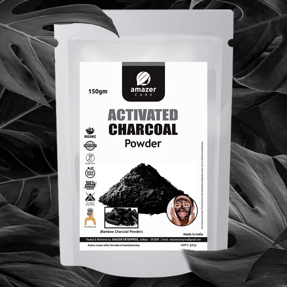 AmazerCare Activated Charcoal Powder for Face & Body (150gm, Zip Pouch) 100% Natural Bamboo Charcoal Powder for Deep Cleansing & Detoxifying