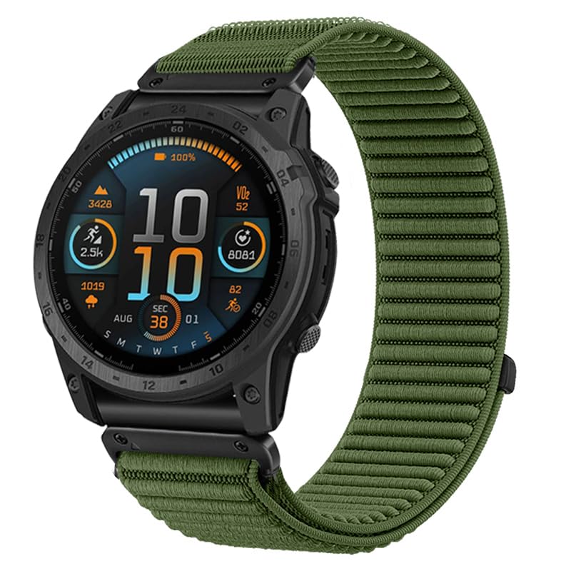 Panda Bobo Nylon Watch Strap compatible with Fenix 6/7/8, QuickFit 22mm Band for Forerunner 965/955/945/935, Instinct 2/3 (Green)