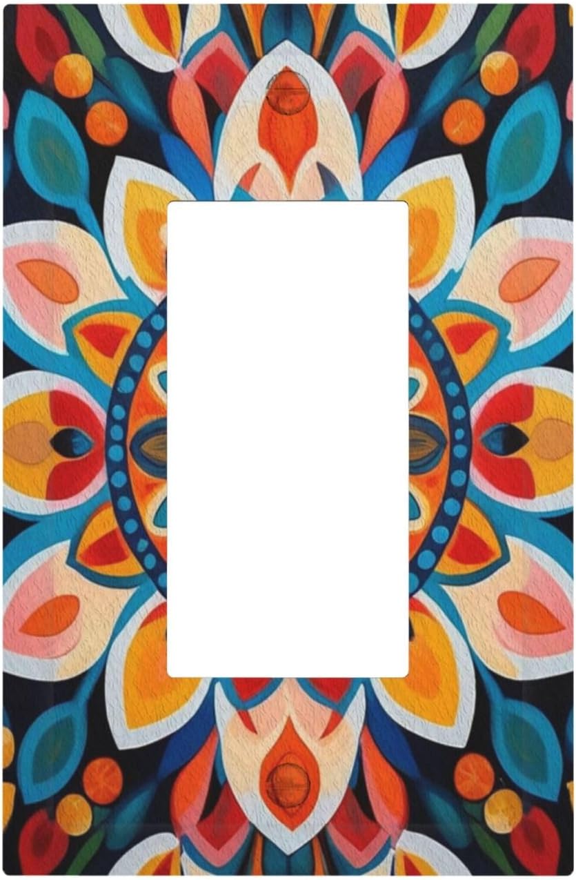 Decorative Art Light Switch Covers Colorful Mandala 1 Gang Rocker Outlet Decorative Switch plate Faceplate GFCI Light Switch Covers for Home Decor
