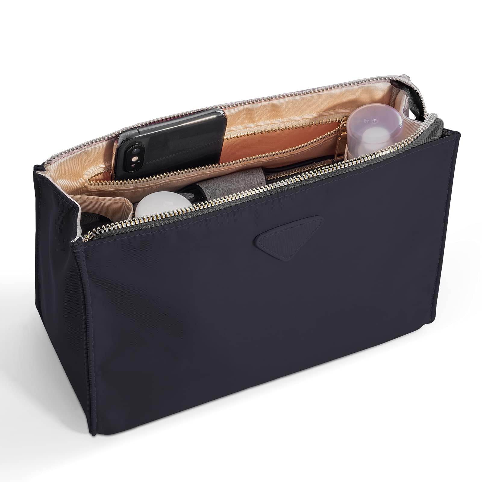 KASTWAVE Handbag Insert Organiser, Nylon Purse Organizer Insert for Hangbags Comestic Storage Toiletry Kit Bag in Bag with Zipper Pocket Black L