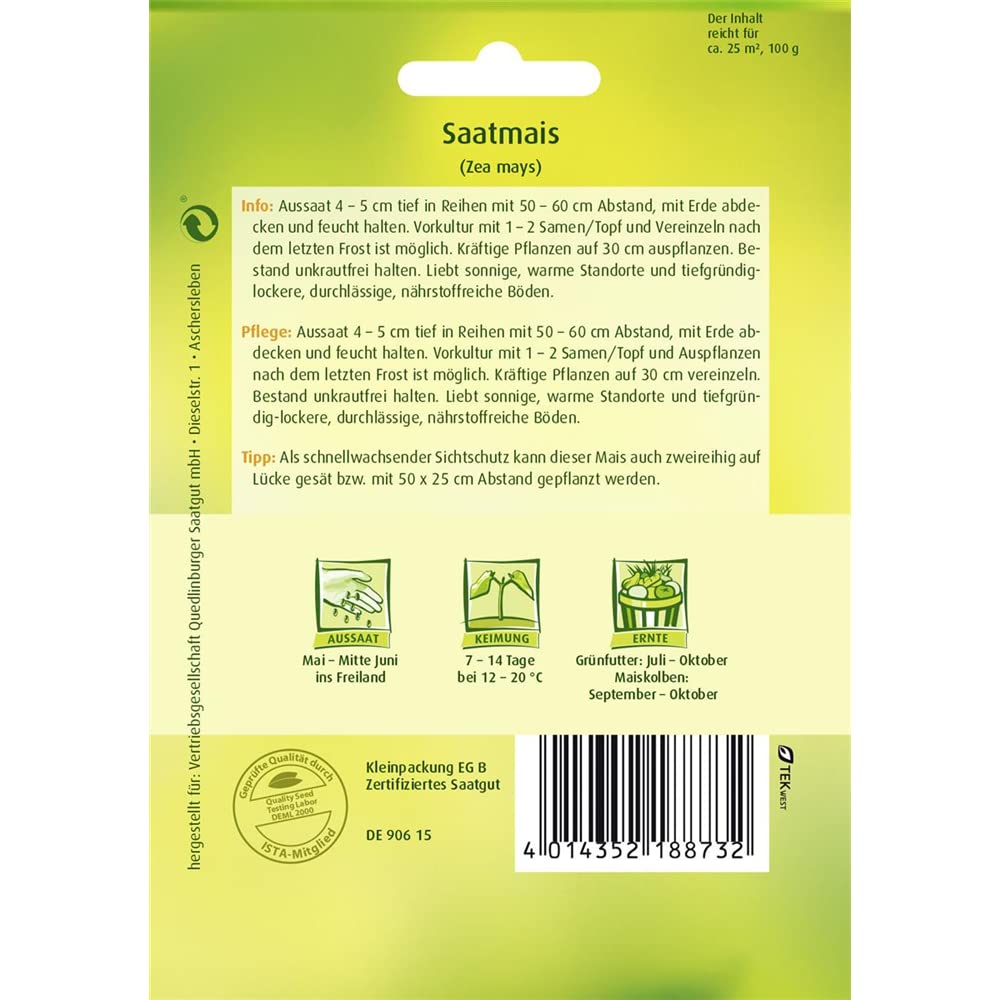 Quedlinburger Saatgut Saatmais Samen : Amazon.de: Garten