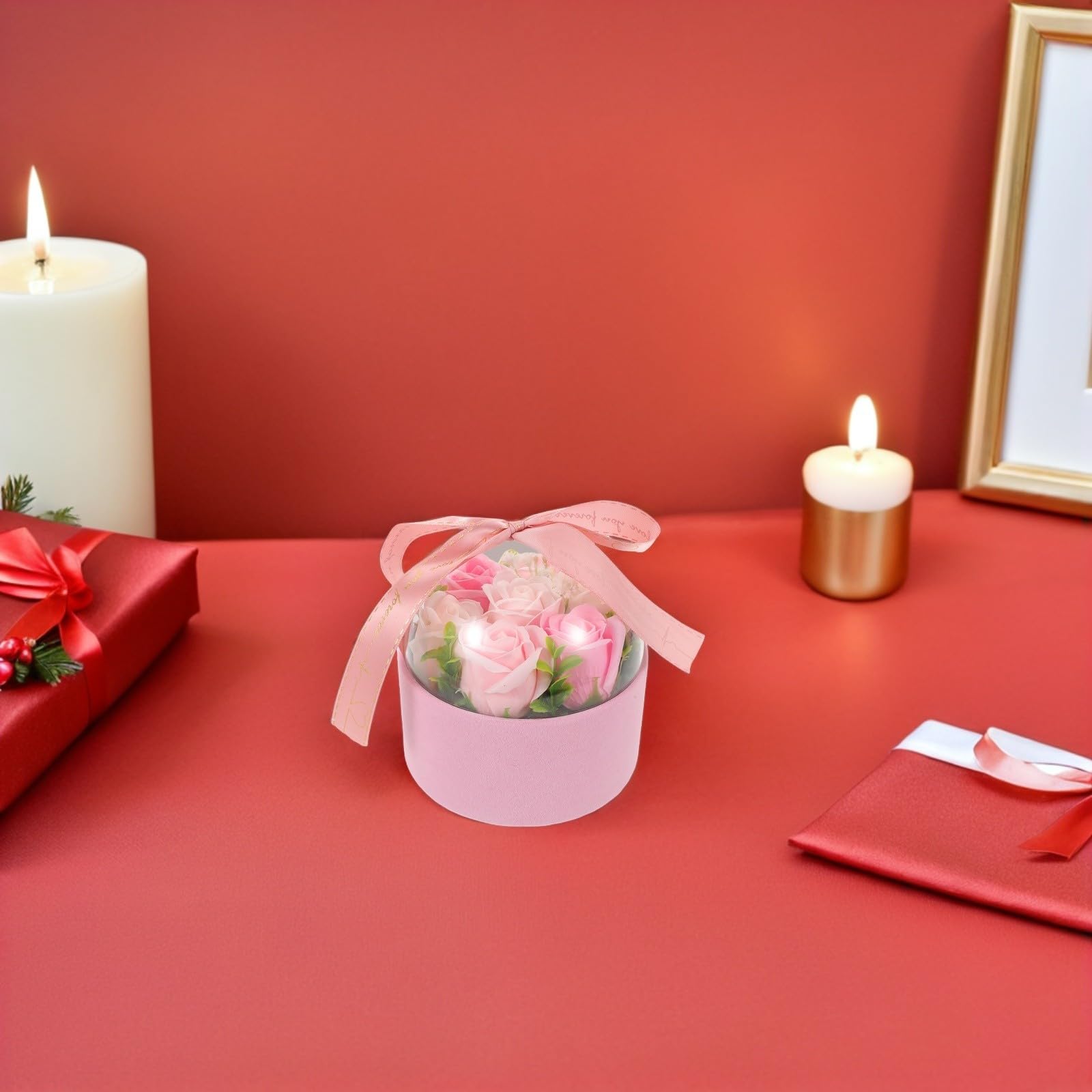 Toyvian 4 Pezzi Rose di Sapone Profumate Rosa in Scatola Regalo Elegante | Fiori Decorativi Creativi, Freschezza Delicata e Duratura, per Mamma o Fidanzata, Natale e San Valentino