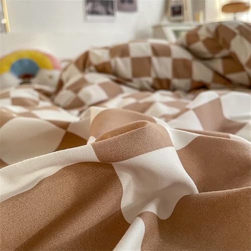 Miniatura 6 de Wellboo Juegos de Edredón de Cuadros Marrón Claro Tamaño Full para Mujeres y Hombres, Ropa de Cama de Cuadrícula de Tablero de Ajedrez Crema, Café y