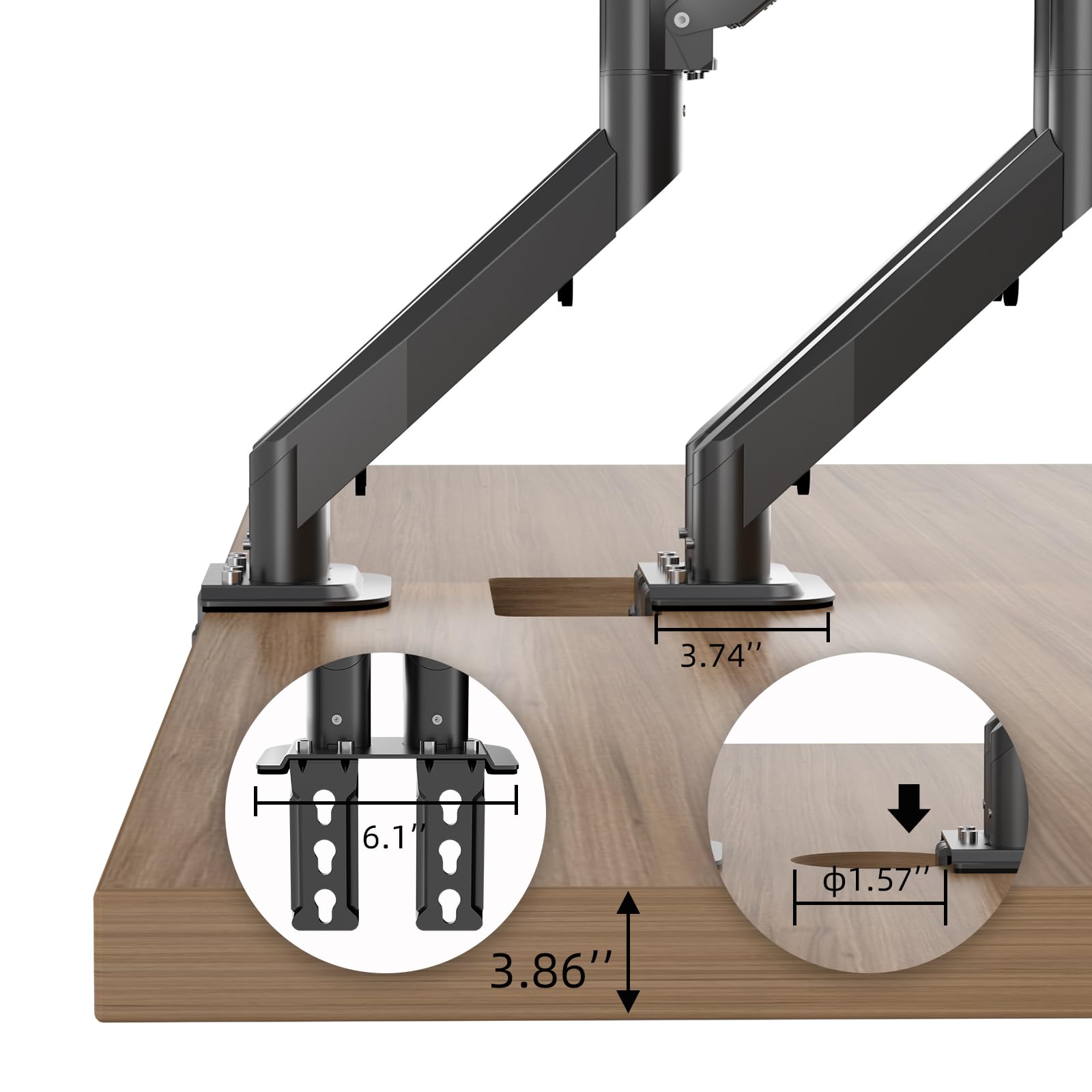 Pholiten Supporti per 2 monitor, Supporto per doppio monitor da scrivania, Braccio per doppio monitor con molla a gas, per schermi da 17-27" MD81SP