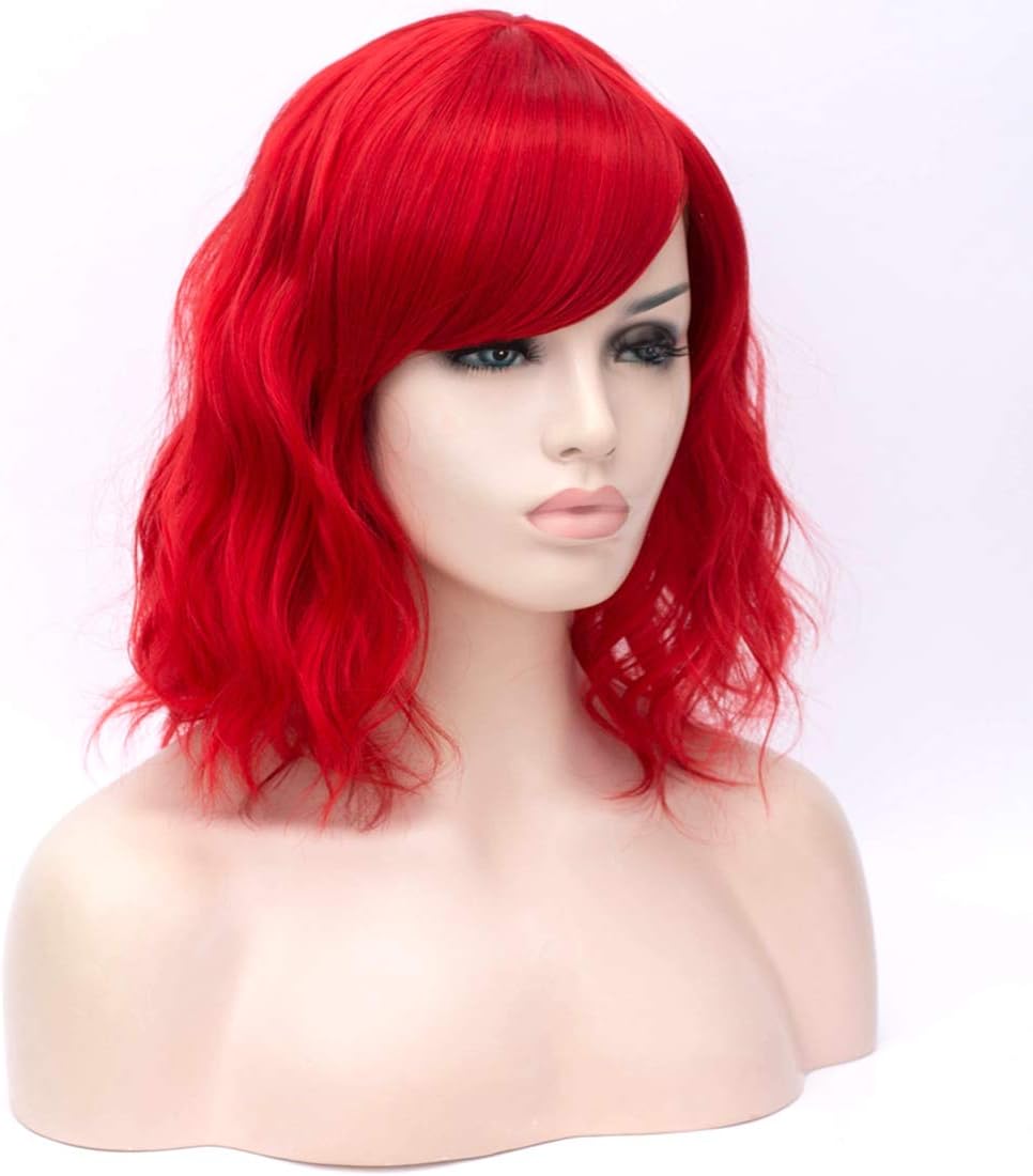 Women Short Curly Red Synthetic Cospaly Bob Wigs - ATAYOU Halloween Costume Red Wig, 12'' - Image 3