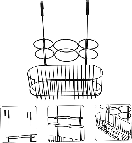 Miniatura 7 de Housoutil Soporte para secador de pelo, soporte para soplador de pelo de metal, organizador de despensa para colgar sobre la puerta, soporte de