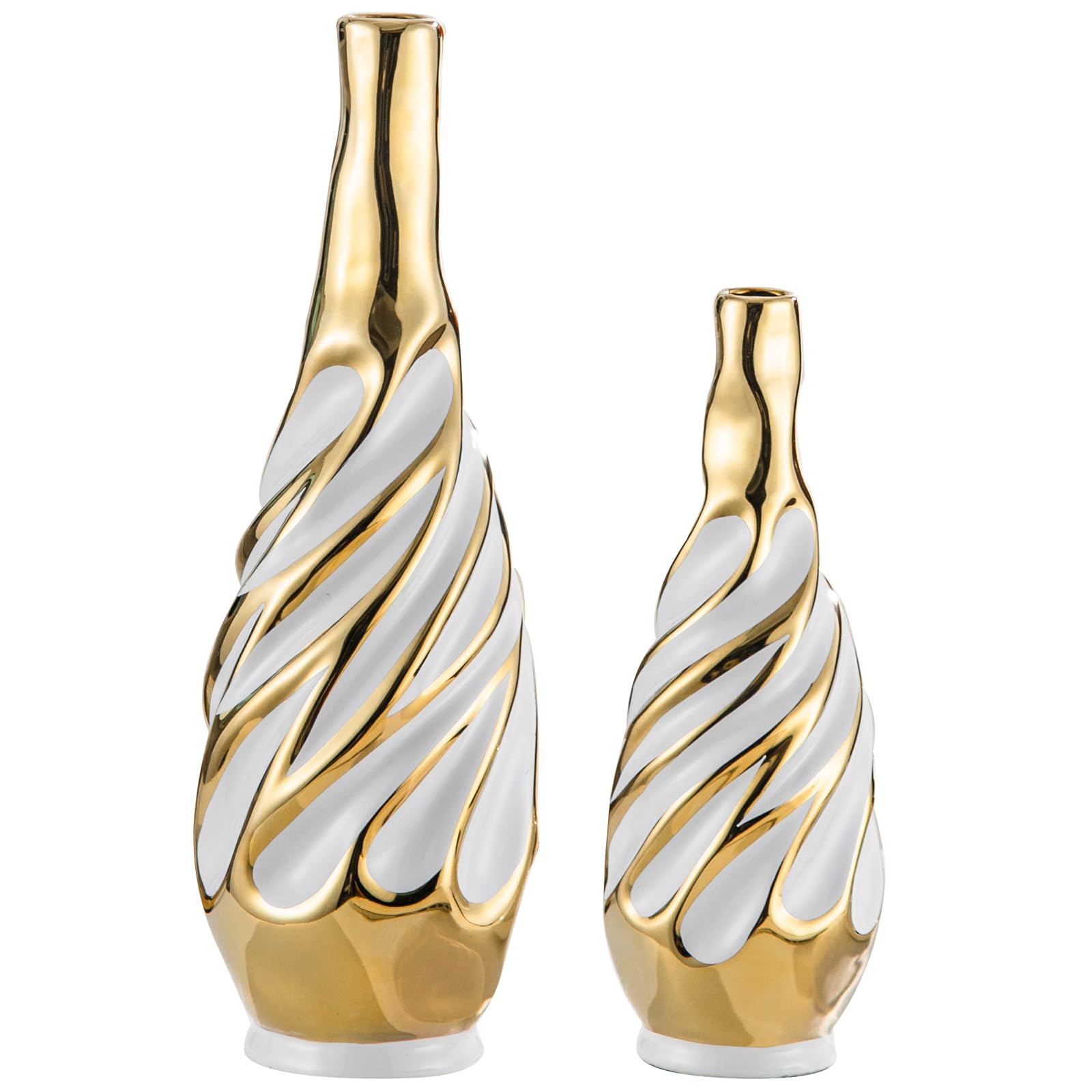 Yundu Gold with White Vase Set of 2 - Pampas Grass Vase, Ceramic Vases Ideal for Living Room, Shelf, Coffee, Home Decor. Boho & Modern Centerpieces Flowers Vases