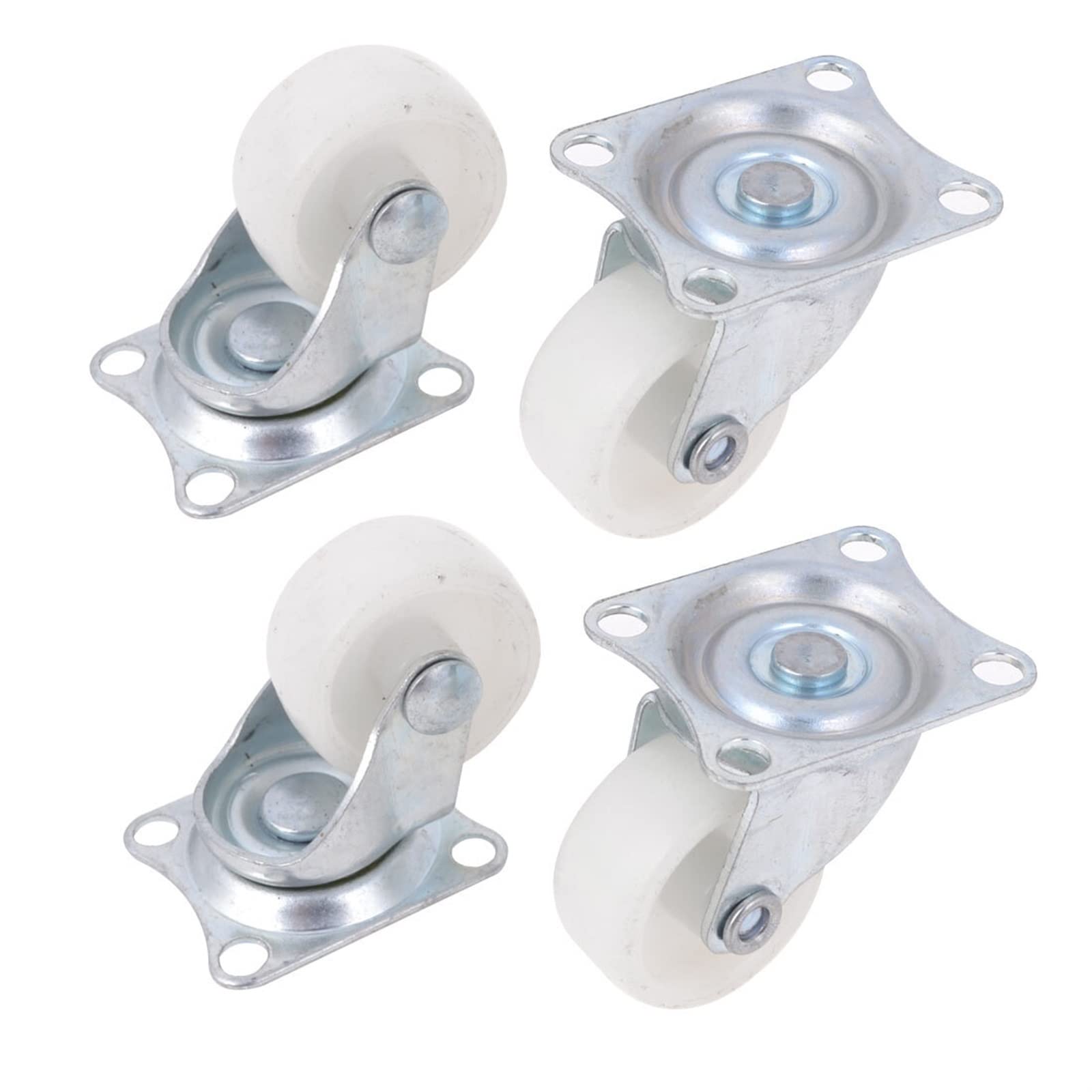 Rueda giratoria flexible blanca con placa superior rectangular de 1.25" 4 uds 4
