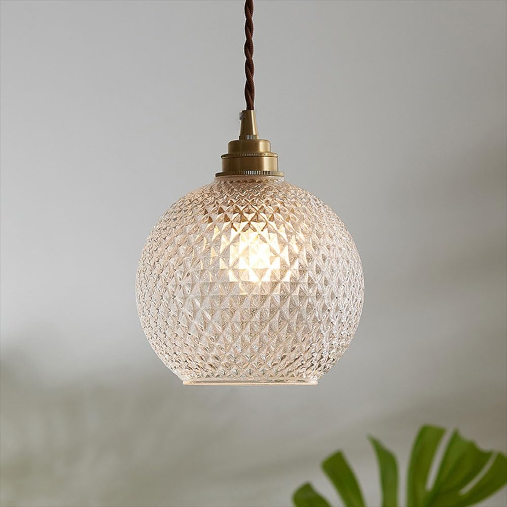 WJFMZS Vintage Hanglamp Nordic Koper Helder Glas Shades Kroonluchter E27 Ronde Plafond Hanglamp Verlichting Armatuur Voor Restaurant, Vensterbank, Coffeeshop, Bar, Slaapkamer, Amber