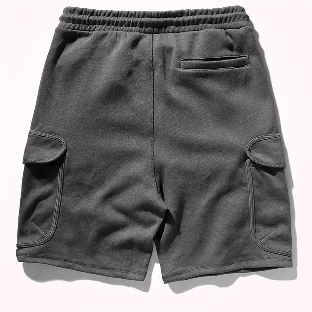 Męskie solidne szorty cargo bawełniane spodnie z wieloma kieszeniami na co dzień spodnie dresowe do kolan, Khaki, XXL