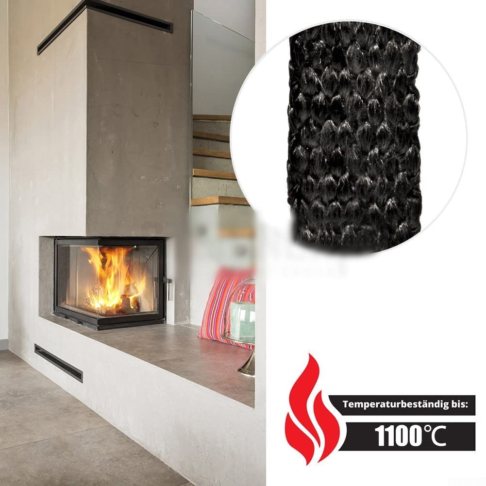LANUCN Guarnizione stufa a legna, Corda ermetico autoadesivo per stufa, camino, caminetti, porta del forno, forni fibroblock, caldaie, Striscia sigillante resistente al calore (3mm x 15mm x 3m