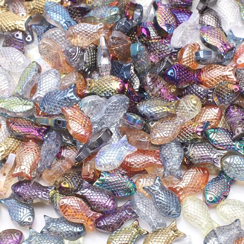 Fishing Beads KLFHS 90PCS Sea Glass for Crafts Unique Fish Charms Beads for DIY Ocean Themed Jewelry Making Bracelet Necklace Earring Phone Strap Keychain(Mixed Color)