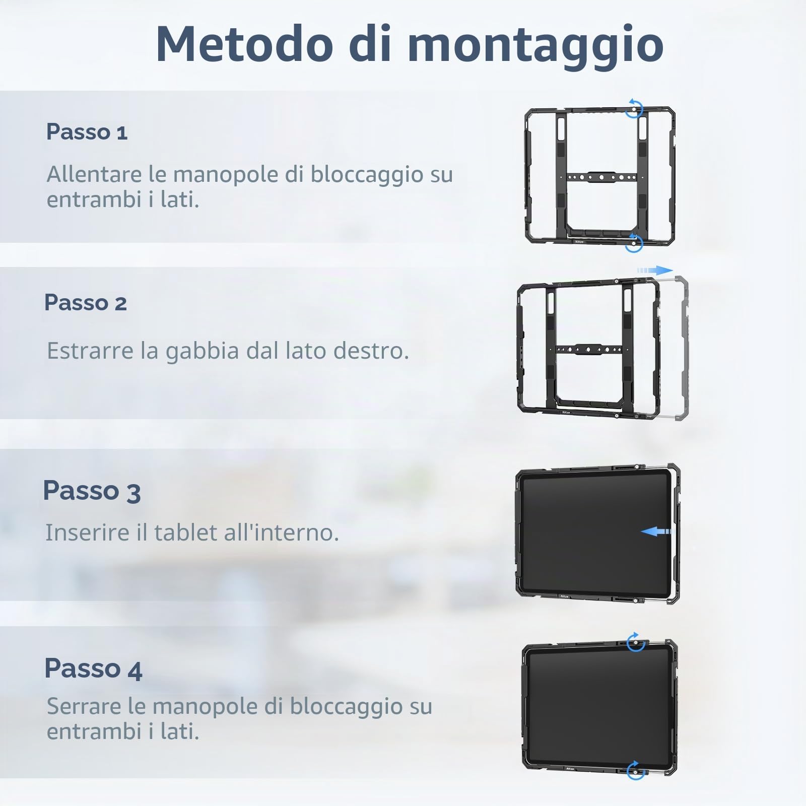 Nitze iPad Cage, Gabbia per iPad Pro 13" M5/M4, iPad Air 13" M4/M3/M2, iPad Pro 12.9" 6/5/4/3 Generazione e Altri Tablet da 11.5" a 13" - T-TC02A