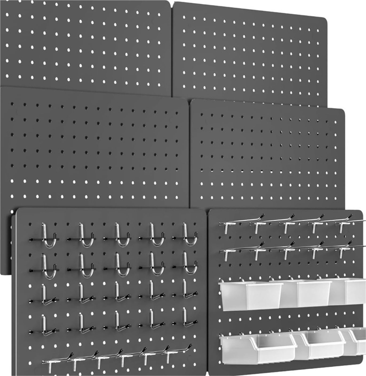 XILEUDUOD Pegboard 6 Pack Metal Pegboard Wall Organizer with Hooks, 16"×12" Gray Panels for Garage, Kitchen, Office