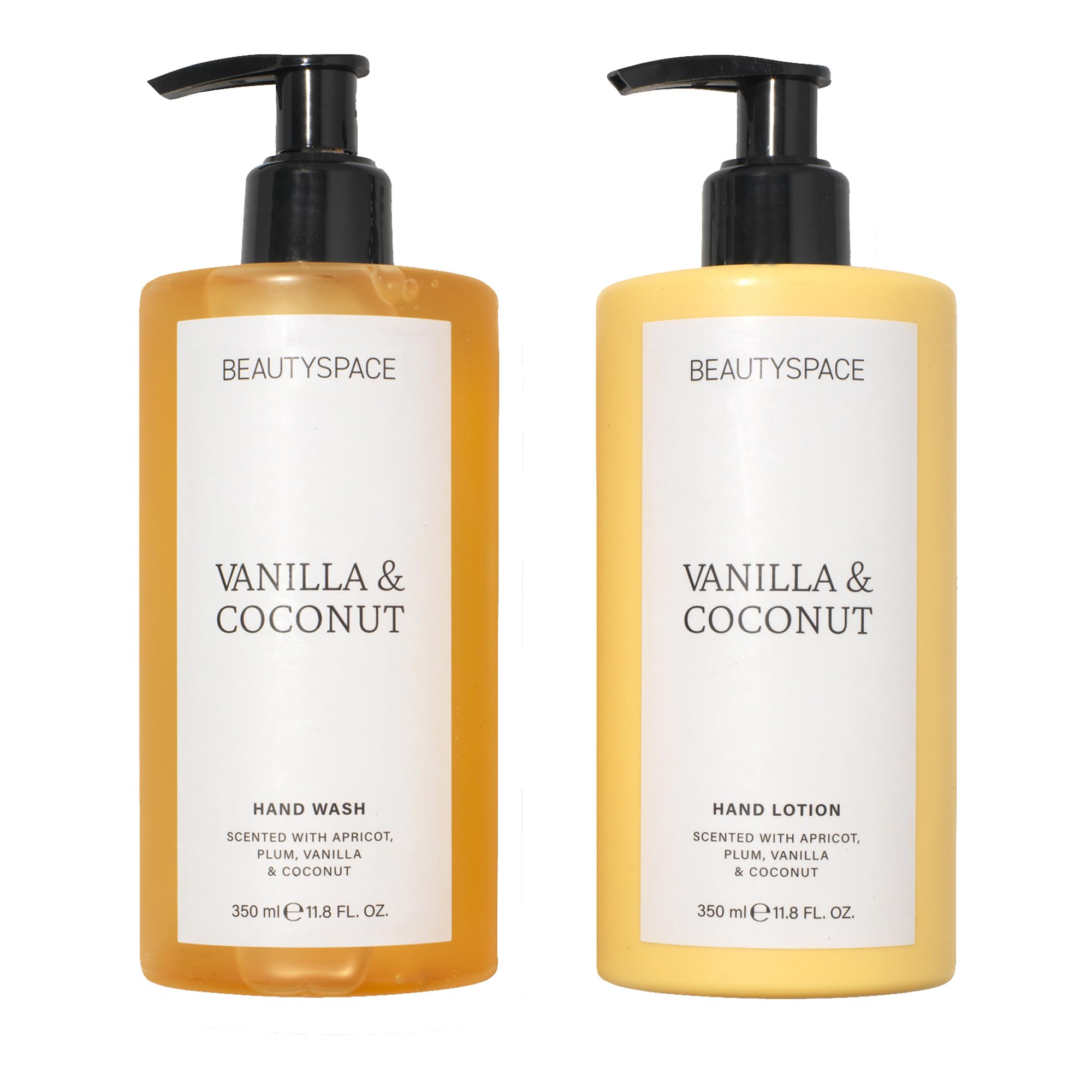 SpaceNK BeautySpace Vanilla and Coconut Hand Wash and Lotion Duo - Hydrating, Nourishing with Apricot, Plum - Suitable for Dry, Sensitive Skin - 2 Pc