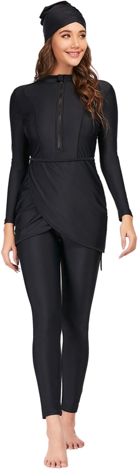 XingsiyueWomen Modest Muslim Swimsuit Islamic Swimwear Conservative Burkini Long Sleeve Beachwear 3 piece Set