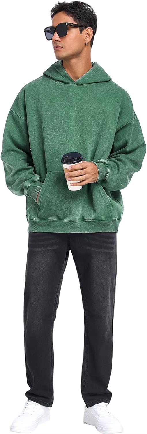 Mens Hoodies Pullover Oversized Hoodie Plush Cotton Hooded Couples Vintage Trendy Washed Streetwear Sweatshirt - Image 2