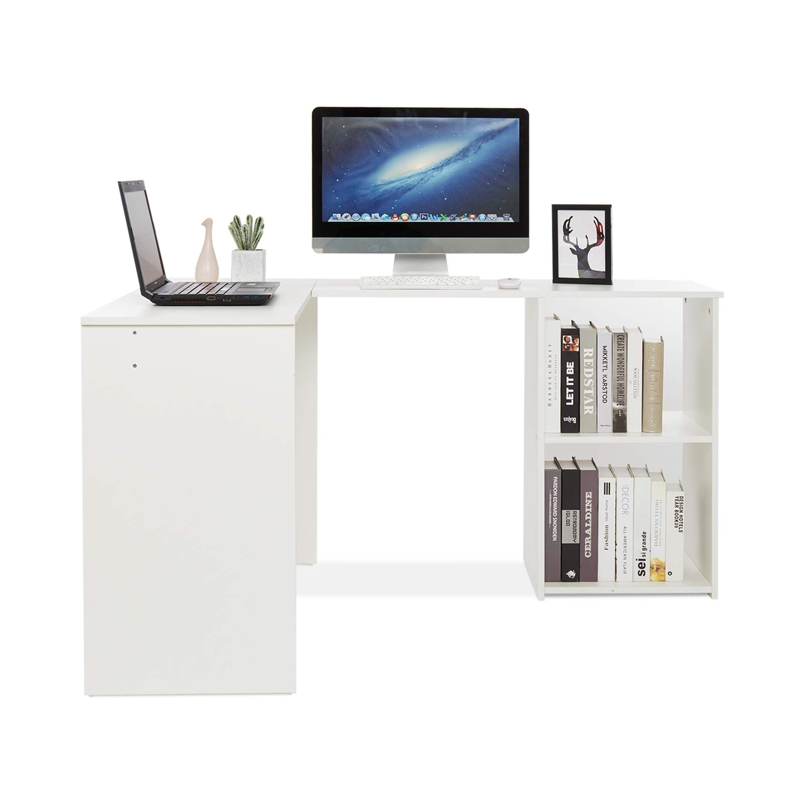 Straight desk configuration in a home office setting