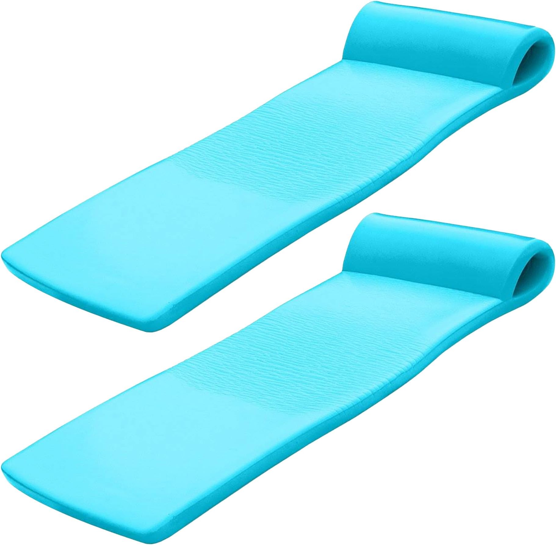 2-Pack Sunsation 1.75" Thick Foam Pool Float Lounger, Tropical Teal w/Headrest for Lounging & Sunbathing in Swimming Pools, Beaches & Lakes, 70" x 26"