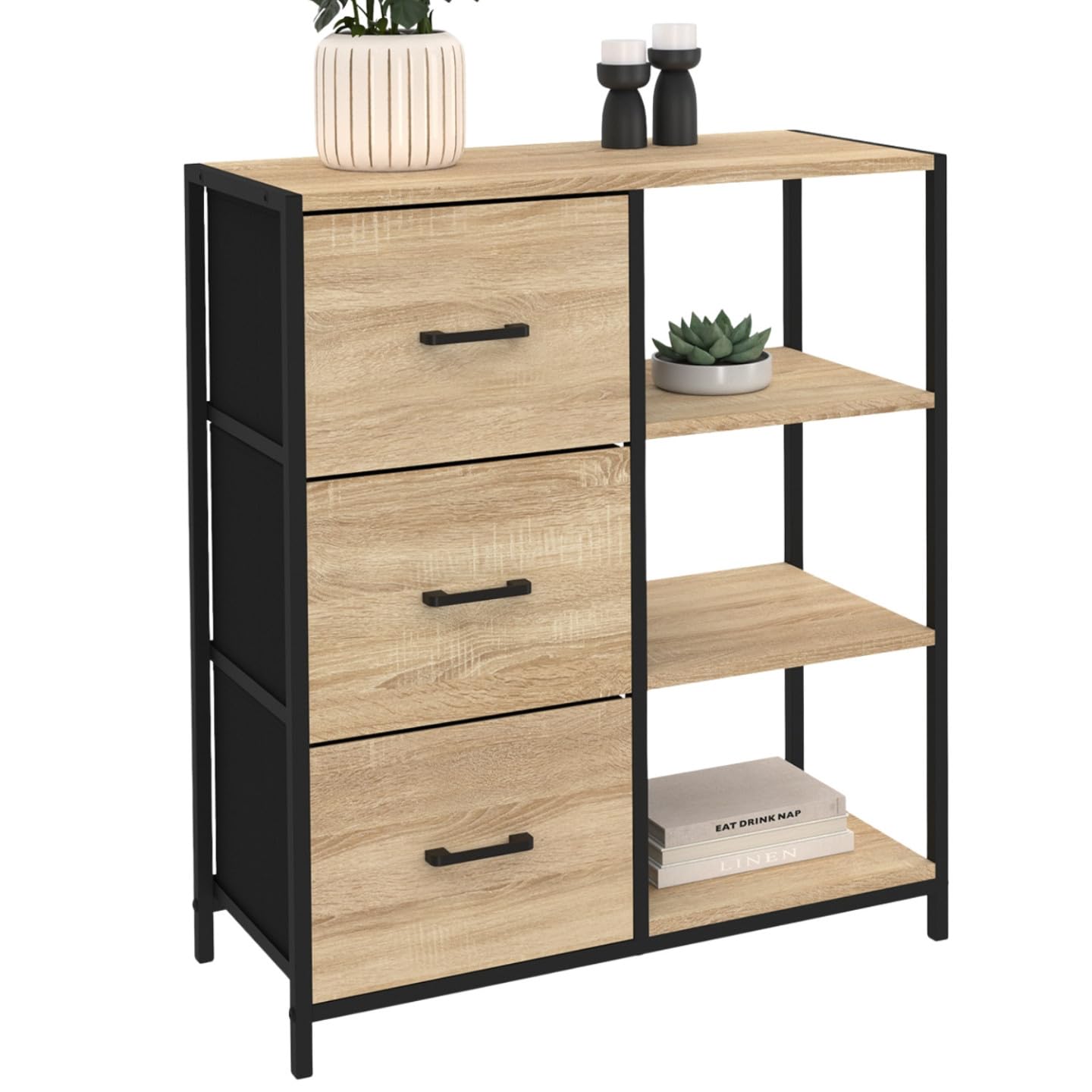 IDMarket - Buffet d'appoint 3 tiroirs et étagères 70 cm Utah Design Industriel