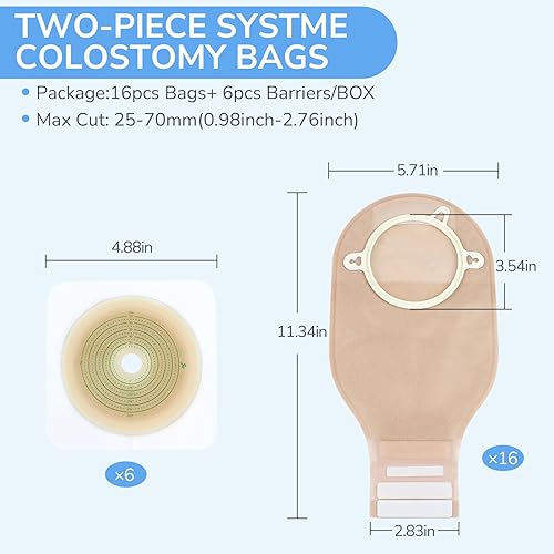 Miniatura 2 de 22 bolsas de colostomía para suministros de ostomía, bolsas de colostomía de 2 piezas, bolsas drenables de dos piezas con cierre para cuidado