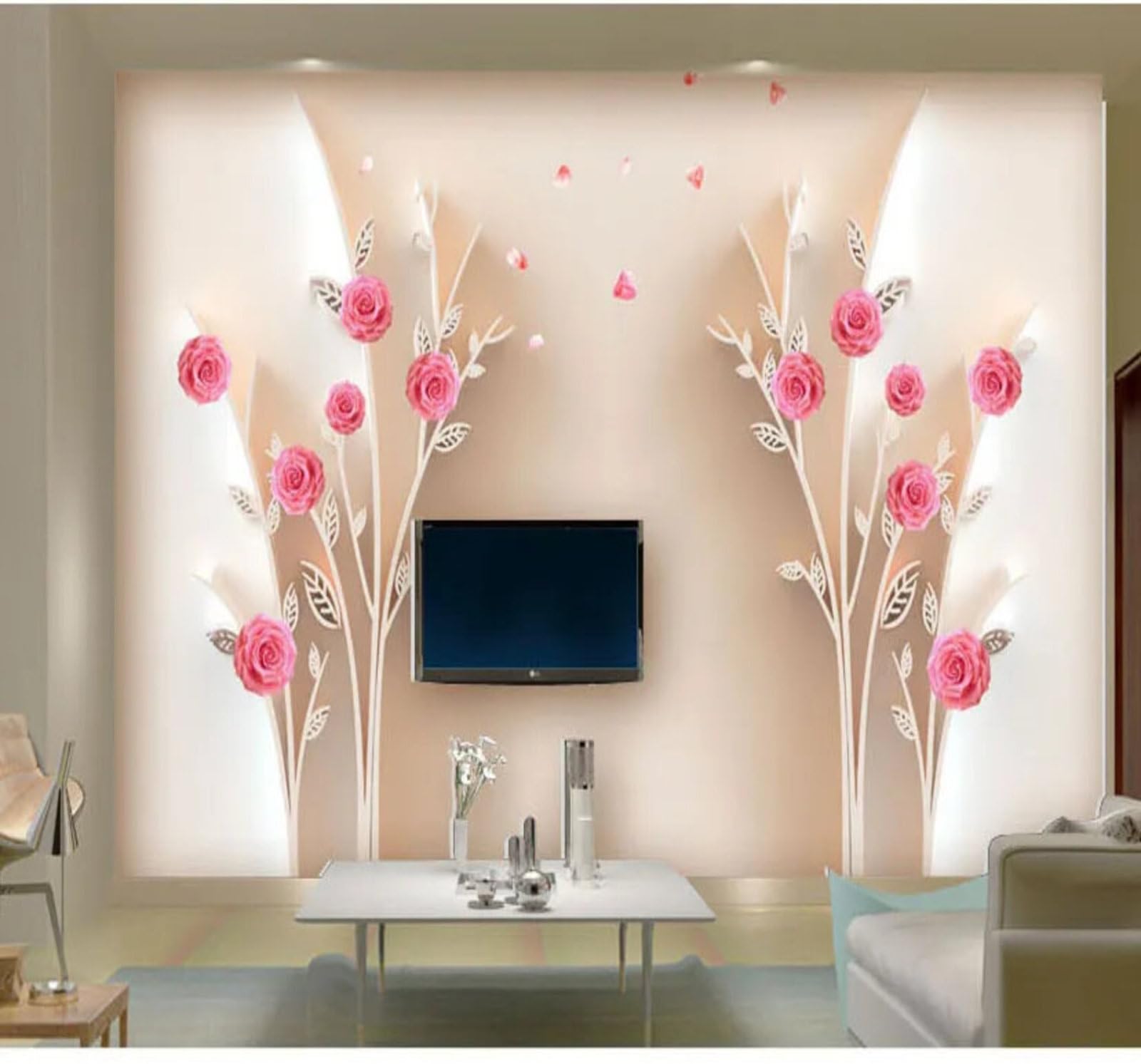 Tzxztt Large Relief Beautiful Three Dimensional Rose Modern 3D Wallpaper Premium Textured Silk Neutral Tones Material Ideal for Living Room Bedroom-200cm×140cm