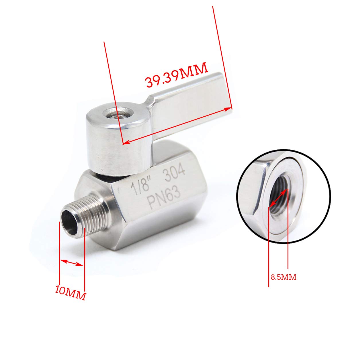 Mini válvula de bola de acero inoxidable NPT hembra x rosca macho SS304, 2 unidades (1/8 pulgadas)