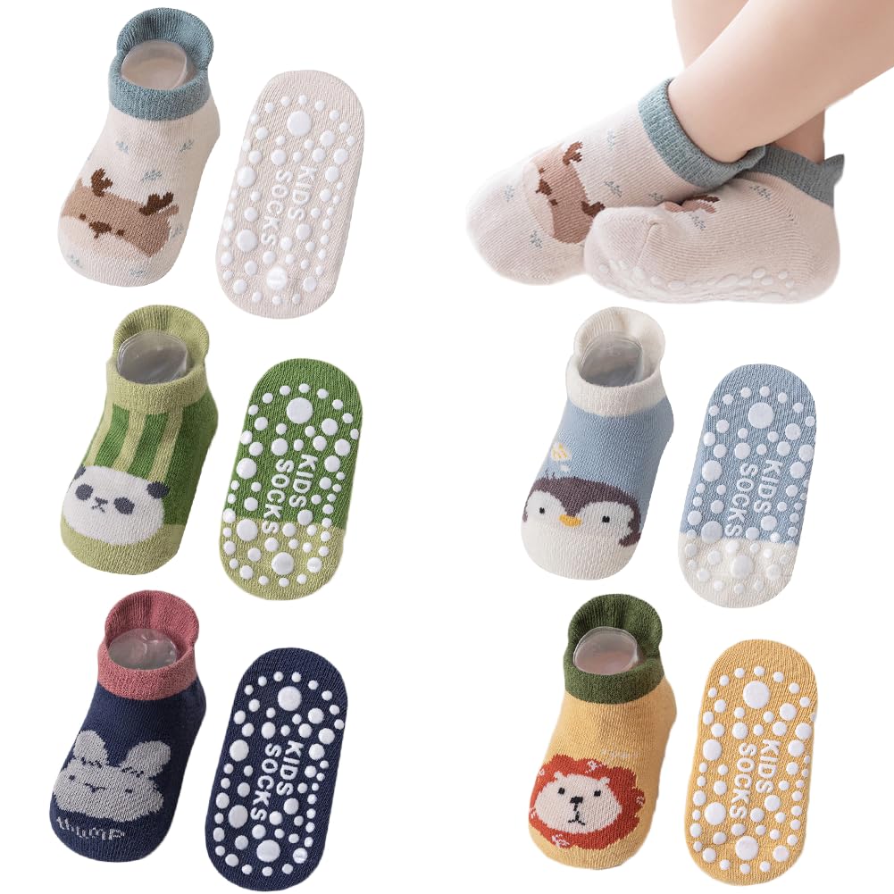 XiHSiHan Baby Girls Boys Non-Slip Cotton Socks - Infant Toddler Cartoon Floor Socks With Grips - 5 Pairs 0-1T