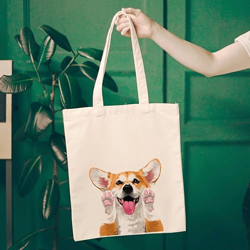 Vista 100 de WIRESTER Bolsa de lona para mujeres y niñas, bolsa de playa, comestibles y viajes, lindo perro