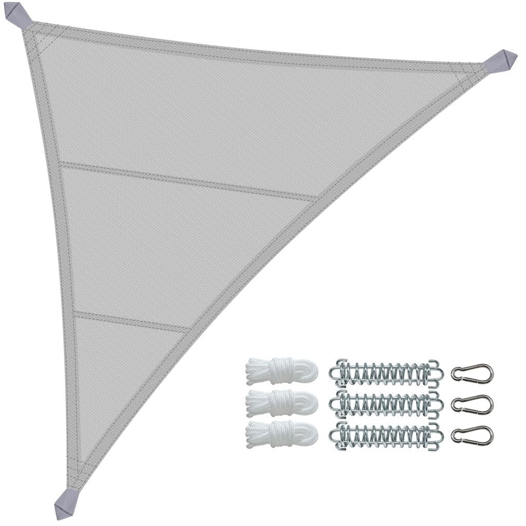 VOUNOT® Vela Ombreggiante Impermeabile Triangolare 5x5x5m, Tenda da Sole Esterno in Polyester con Kit di Fissaggio, Protezione UV 95%, Vele Ombreggianti per Giardino, Balcone, Terrazza, Grigio Chiaro