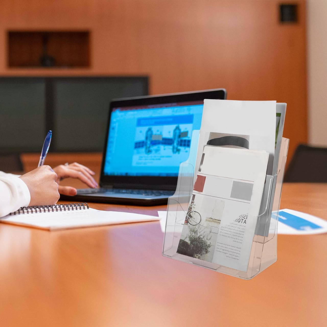 NUOBESTY Acrylic Brochure Holder, A4 Clear Literature Display Rack for Desk, Wall Mount, Transparent Pamphlet Organizer for Flyers, Documents, Magazines