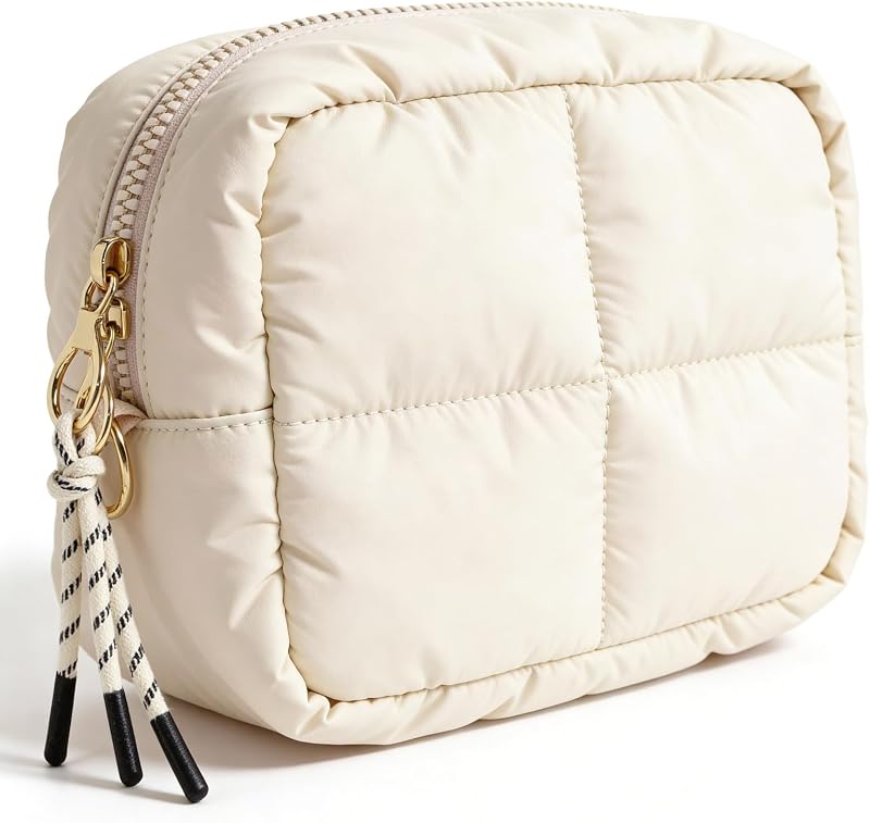 Necessaire acolchoada LETGO para maquiagem e viagem, bege, com zíper