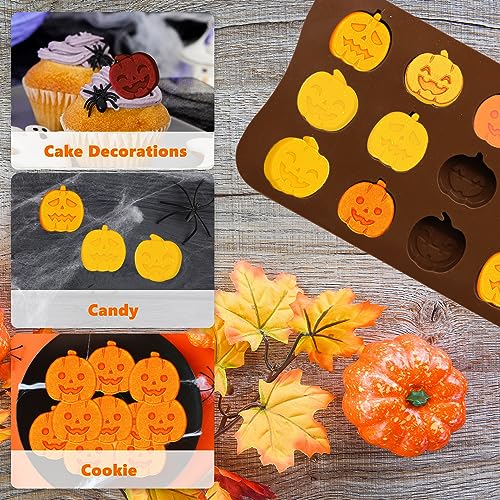 Halloween Pumpkin Chocolate Mold, Silicone Mould for DIY Halloween Chocolate Gummy Cake Candy Pudding and More Y3NGBQM - Image 2