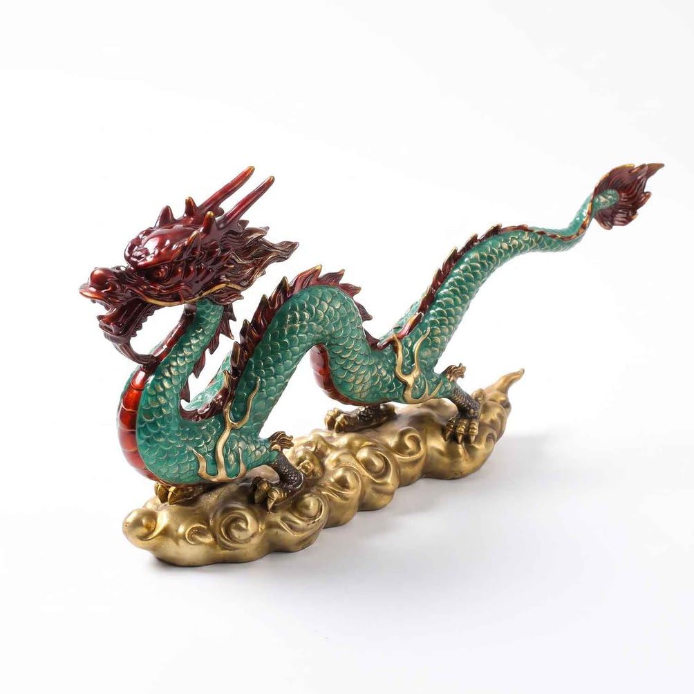 Pure Copper Chinese Dragon Statue,Hand Painted Dragon Feng Shui Sculpture,S