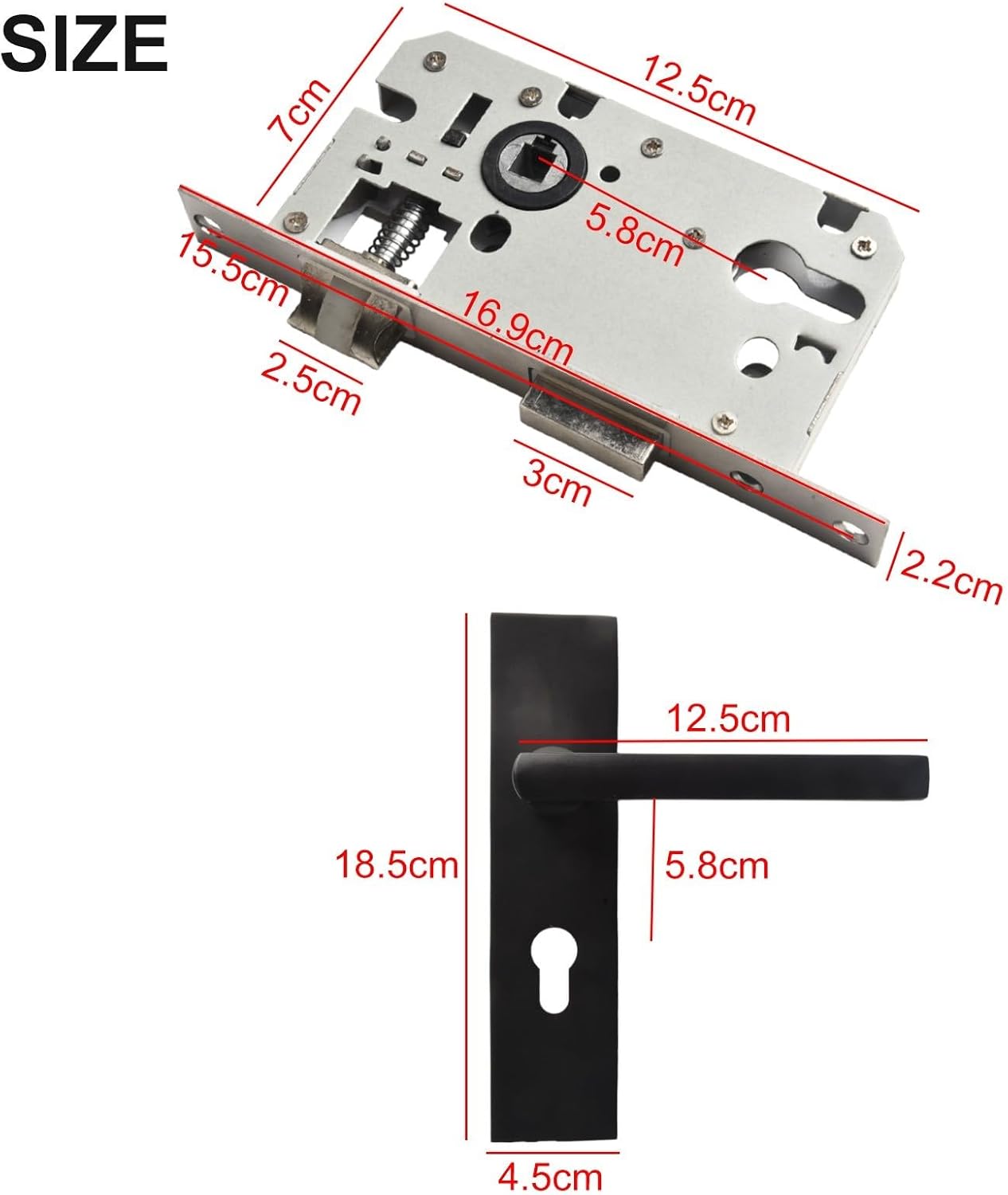 Black Mortise Door Handle Lock Set with Key Box and Reversible Silent Lock Body for Wooden Doors, 3.5-4.5cm Door Frame, Left or Right Handed