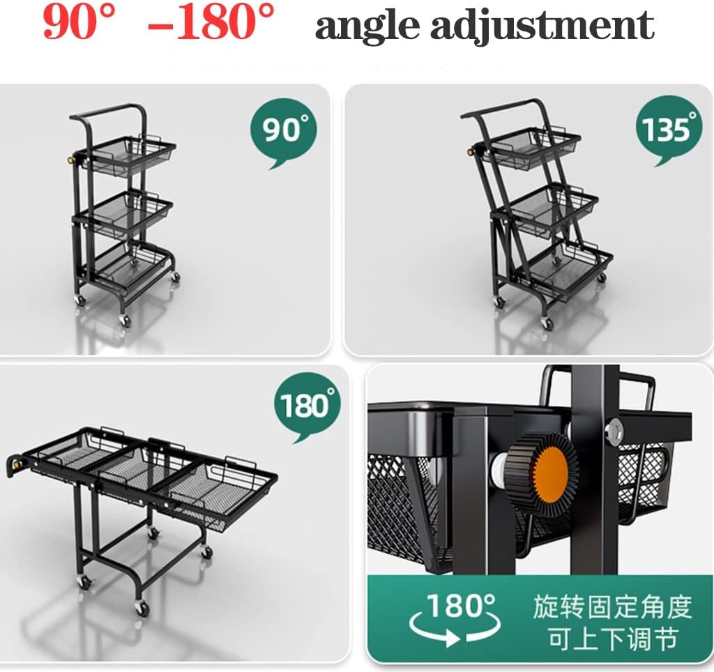3 Tier Folding Kitchen Storage Trolley Rack with Caster Wheels Rolling Cart Metal Utility Space Saving,Home Storage Organizer Racks,Easy Assembly for Kitchen image 2